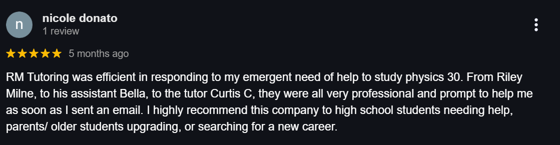 Adult learner praises RM Tutoring for helping build confidence and understanding in physic