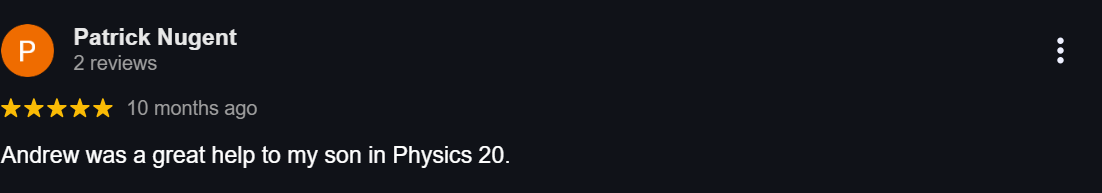 Parent praises RM Tutoring for providing excellent support to their son in Physics 20