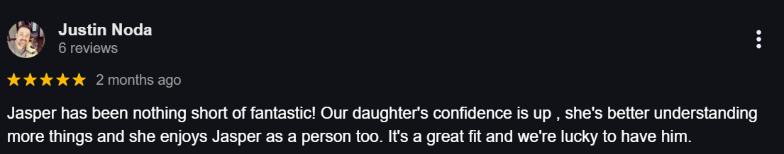 Parent praises RM Tutoring for providing a fantastic tutor who boosted their daughter’s confidence, enhanced her understanding, and created a positive, enjoyable learning experience