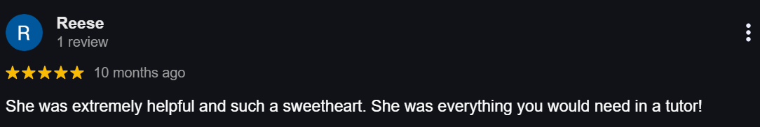 Parent praises RM Tutoring for providing an extremely helpful and kind tutor who exceeded expectations in supporting their child’s learning